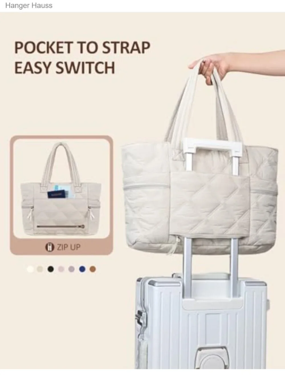 Quilted Puffer Tote Bag for Women, Lightweight Travel Work Bag with Laptop